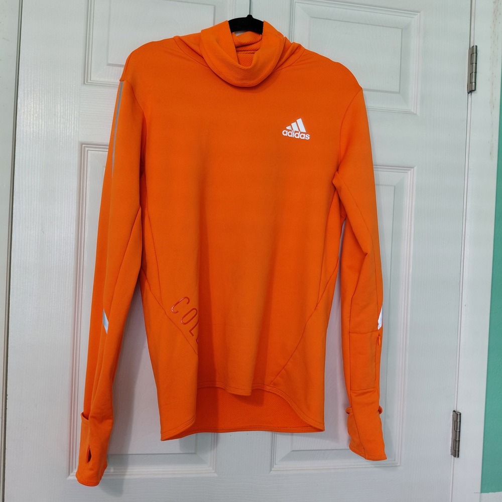 Adidas COLD.RDY Running Hoodie Mens Small Orange Funnel Neck GC8628 Pullover